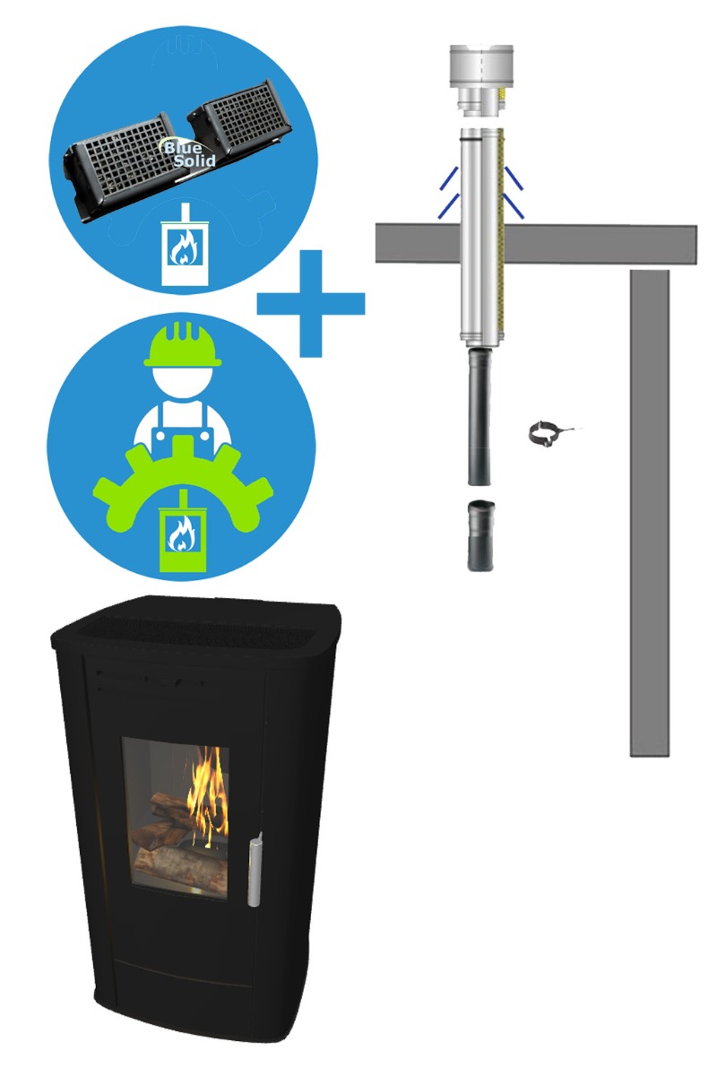 NextWoody + bovenafvoer platdak + Instal + Pellet-ABC